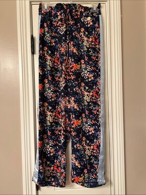 Roberta Biagi Italy Navy Floral Wide Leg Pants with Side Stripe NWOT Sz XS/S